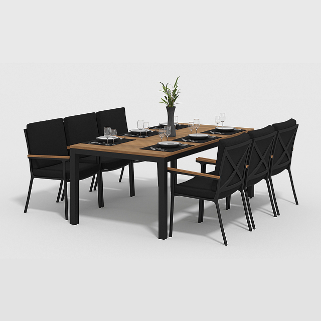 Обеденная зона Gardenini Bella 200 Карбон / Чёрный со стульями Calma S 