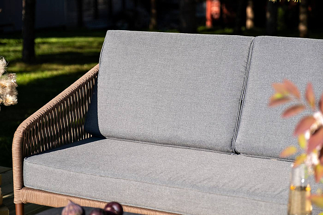 Лаунж-зона 4SIS Канны 5-местная из роупа со столом Верона (серый гранит), каркас коричневый, роуп коричневый 