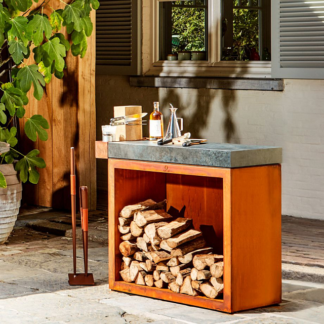 Разделочный столик с поленницей OFYR 90 с черной керамикой