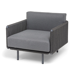 Кресло 4SIS Джелло, каркас алюминий темно-серый (RAL7024) муар, роуп темно-серый круглый, ткань темно-серая 027, садовая мебель