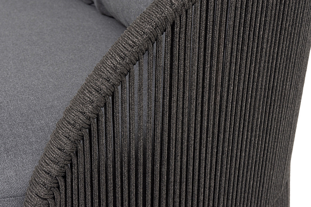 Диван 4SIS Монтелла 3-местный из роупа, каркас алюминий темно-серый (RAL7024) муар, роуп темно-серый круглый, ткань темно-серая 027 