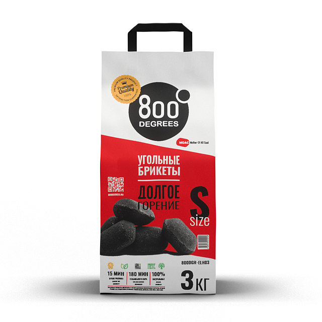 Угольные брикеты 800 DEGREES EXTRA LONG HEAT, 3 КГ