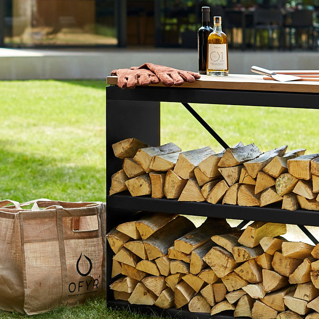 Поленница двухъярусная OFYR черная с деревянной столешницей