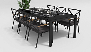 Обеденная зона Gardenini Calma Carbon 220 Антрацит со стульями Calma , садовая мебель