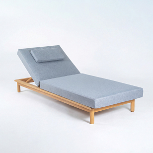 Шезлонг САПОРИ тик, светло-серый матрас, подушка, садовая мебель