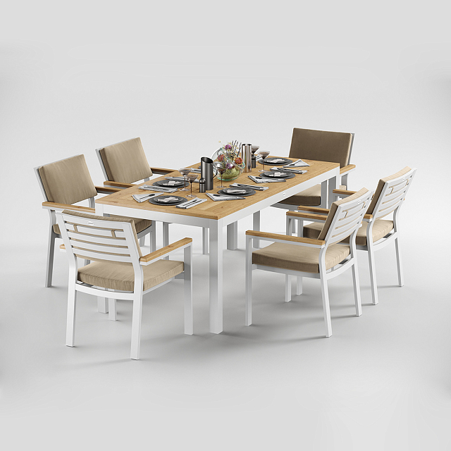 Обеденная зона Gardenini Premium Bella 180 Белый / Бежевый со стульями Bella 