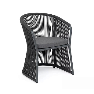 Стул из роупа 4SIS Романо, каркас темно-серый муар, роуп темно-серый, ткань темно-серая 027, садовая мебель