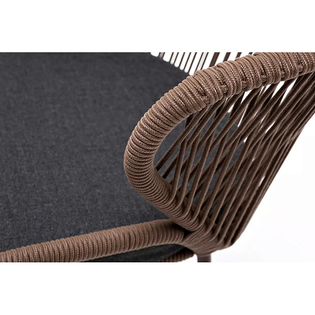 Стул 4SIS Милан из роупа, каркас алюминий коричневый муар, роуп коричневый, ткань темно-серая 027 
