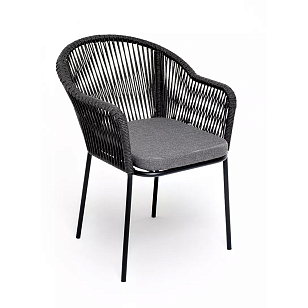 Стул 4SIS Лион, каркас темно-серый муар, роуп темно-серый, ткань темно-серая 027, садовая мебель