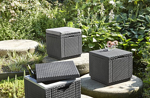 Пуф Keter Cube графит для дачи Пуф Keter Cube графит, садовая мебель