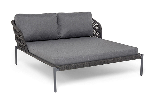 Пежак плетеный 4SIS из роупа Позитано, каркас алюминий темно-серый (RAL7024) муар, роуп темно-серый круглый, ткань темно-серая 027 