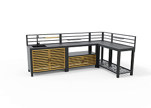 Модульная летняя кухня Brafab Bellac угловая с ручками из тика для приготовления пищи Модульная летняя кухня Brafab Bellac угловая с ручками из тика для сада