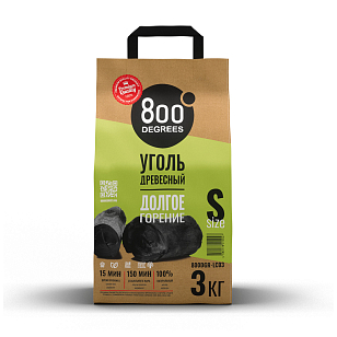 Уголь кусковой 800 DEGREES LUMP CHARCOAL, 3 КГ для приготовления пищи Уголь кусковой 800 DEGREES LUMP CHARCOAL, 3 КГ для сада