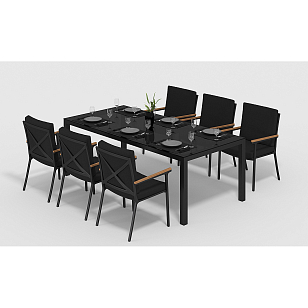 Обеденная зона Gardenini Calma 200 Карбон / Черный со стульями Calma S, садовая мебель