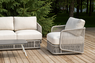 Лаунж-зона 4SIS Альбано 5-местная, 5-местная плетеная из роупа (веревки), каркас алюминиевый светло-серый, роуп серый меланж для дачи Лаунж-зона 4SIS Альбано 5-местная, 5-местная плетеная из роупа (веревки), каркас алюминиевый светло-серый, роуп серый меланж, садовая мебель