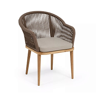 Стул 4SIS Лион, основание дуб, роуп коричневый, ткань бежевая 15052 для дачи Стул 4SIS Лион, основание дуб, роуп коричневый, ткань бежевая 15052, садовая мебель