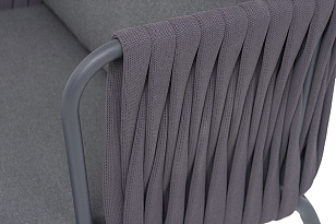 Кресло из роупа 4SIS Ронда, каркас темно-серый (RAL7024) муар, роуп серый 40 мм tex, ткань темно-серая 027, садовая мебель