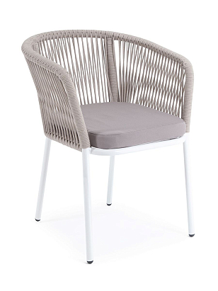 Стул 4SIS Марсель, каркас белый муар, роуп бежевый, ткань бежевая 052, садовая мебель