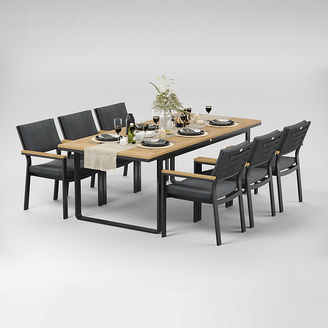 Обеденная зона Gardenini Premium Voglie 220 Карбон / Темно-серый со стульями Bella 