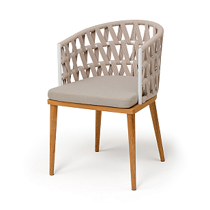 Стул 4SIS Диего из роупа, основание дуб, каркас белый, роуп бежевый, ткань бежевая, садовая мебель