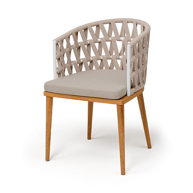 Стул 4SIS Диего из роупа, основание дуб, каркас белый, роуп бежевый, ткань бежевая 