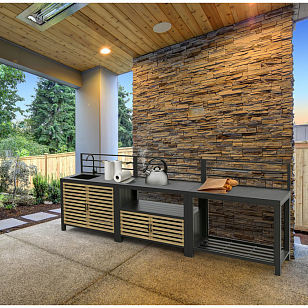 Модульная летняя кухня Brafab Bellac прямая с ручками из тика для приготовления пищи Модульная летняя кухня Brafab Bellac прямая с ручками из тика для сада