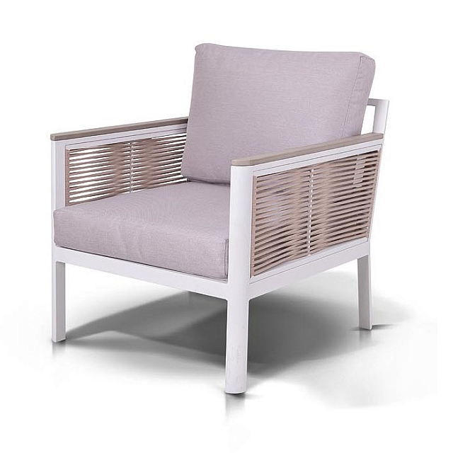 Кресло 4SIS Сан Ремо, каркас, каркас белый, роуп бежевый, ткань бежевая 