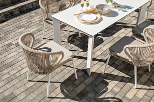 Обеденная группа 4SIS Венето 6-местная со стульями Милан, каркас белый, роуп бежевый для дачи Обеденная группа 4SIS Венето 6-местная со стульями Милан, каркас белый, роуп бежевый, садовая мебель