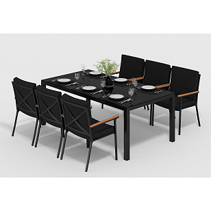 Обеденная зона Gardenini Calma 220 Карбон / Черный со стульями Calma S, садовая мебель