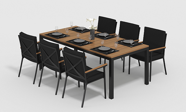 Обеденная зона Gardenini Bella 220 Карбон / Чёрный со стульями Calma S 