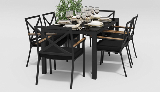 Обеденная зона Gardenini Calma 180 Карбон / Черный со стульями Calma 