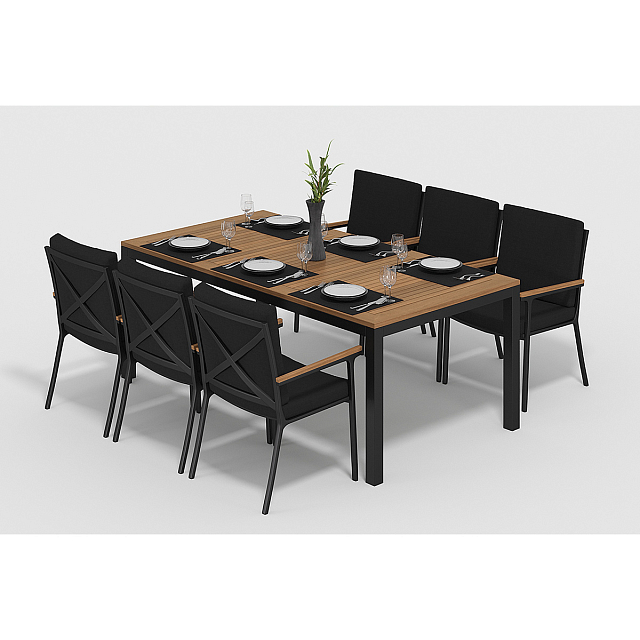 Обеденная зона Gardenini Bella 200 Карбон / Чёрный со стульями Calma S 