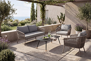 Лаунж зона 4SIS Копенгаген 5-местная, цвет светло-серый, каркас под дерево, садовая мебель