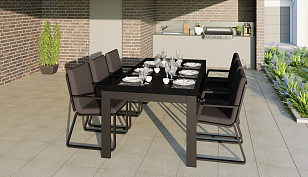 Обеденная зона Gardenini Malia Carbon 200 Антрацит со стульями Voglie Armrest, садовая мебель