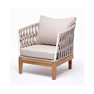 Кресло 4SIS Диего, основание дуб, каркас светло-серый шагрень, роуп бежевый, ткань бежевая 15052, садовая мебель