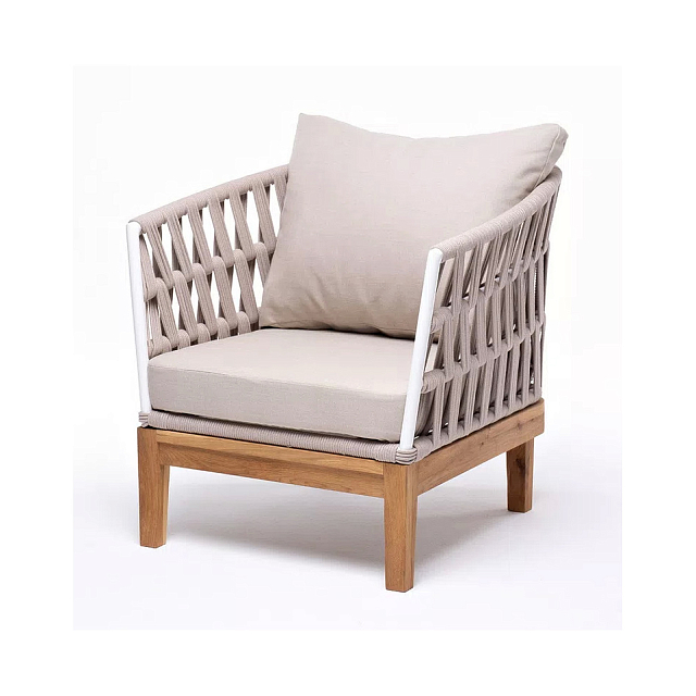 Кресло 4SIS Диего, основание дуб, каркас светло-серый шагрень, роуп бежевый, ткань бежевая 15052 