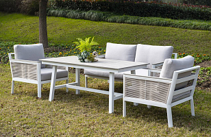 Кресло 4SIS Сан Ремо, каркас, каркас белый, роуп бежевый, ткань бежевая