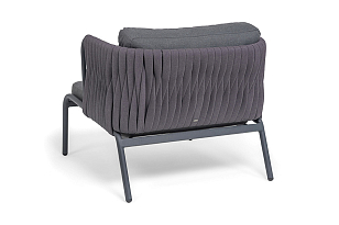 Кресло из роупа 4SIS Ронда, каркас темно-серый (RAL7024) муар, роуп серый 40 мм tex, ткань темно-серая 027, садовая мебель