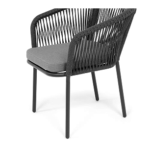 Стул 4SIS Марсель, каркас черный муар, роуп темно-серый, ткань темно-серая 027, садовая мебель