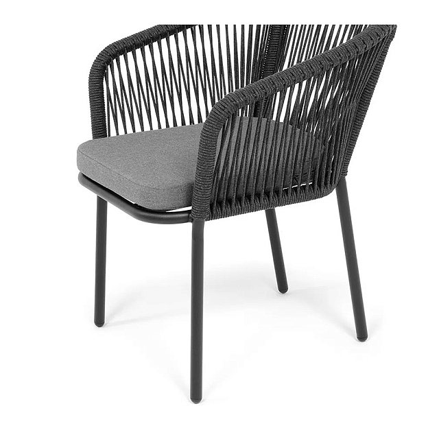 Стул 4SIS Марсель, каркас черный муар, роуп темно-серый, ткань темно-серая 027 