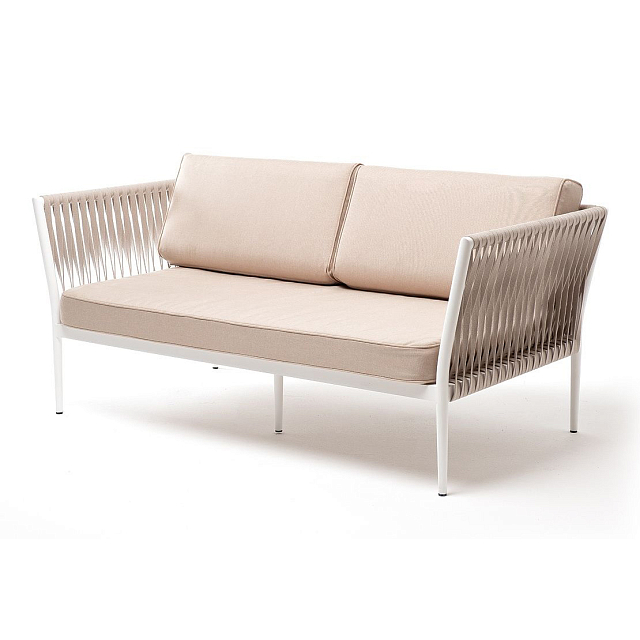 Диван 4SIS Касабланка 2-местный из роупа, каркас алюминий светло-серый (RAL7035) муар, роуп серо-коричневый 23мм, ткань бежевая 052 