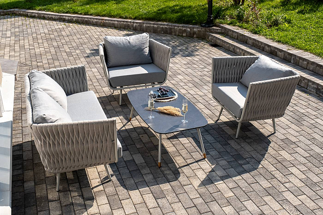 Лаунж-зона 4SIS Монако 4-местная со столом Верона (серый гранит), каркас светло-серый, роуп светло-серый 