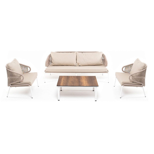 Лаунж-зона 4SIS Милан 5-местная из роупа, каркас белый, роуп бежевый 