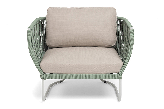 Кресло 4SIS Фиджи, каркас светло-серый муар, роуп зеленый, ткань Mossle бежевая 