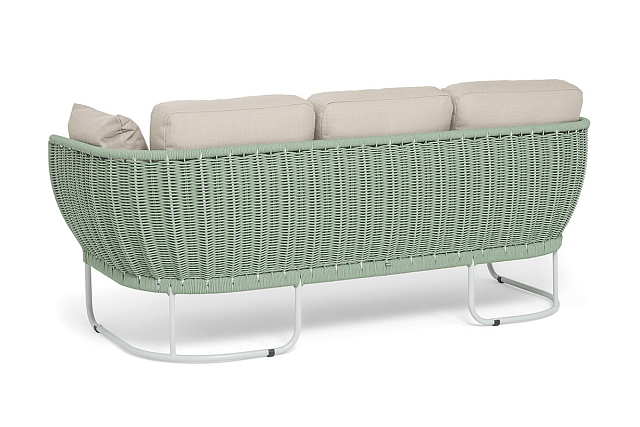 Диван 4SIS Фиджи 3-местный, каркас светло-серый муар, роуп зеленый, ткань Mossle бежевая 
