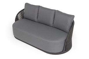 Диван 4SIS Монтелла 3-местный из роупа, каркас алюминий темно-серый (RAL7024) муар, роуп темно-серый круглый, ткань темно-серая 027, садовая мебель