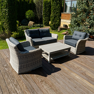 Лаунж зона Lite Venezia (2-местный диван, кофейный столик, 2 кресла) Цвет: серый, садовая мебель
