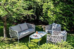 Лаунж-зона 4SIS Диего 4-местная, каркас алюминиевый белый, роуп бежевый, садовая мебель