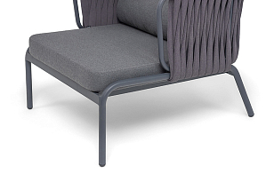 Кресло из роупа 4SIS Ронда, каркас темно-серый (RAL7024) муар, роуп серый 40 мм tex, ткань темно-серая 027, садовая мебель