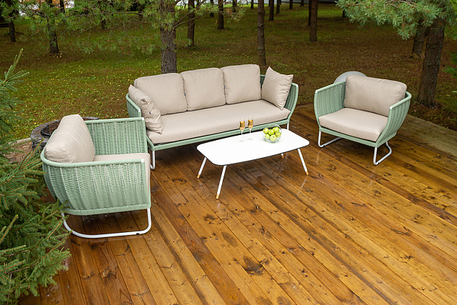 Лаунж-зона 4SIS Фиджи 5-местная, каркас светло-серый, роуп зеленый 